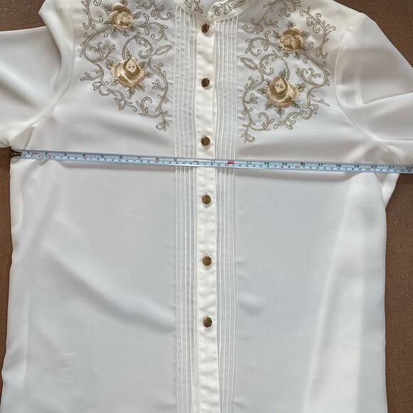 Vintage Victorian Cottagecore boho romantic Embroidered White Rosebud blouse 14 - Picture 9 of 11